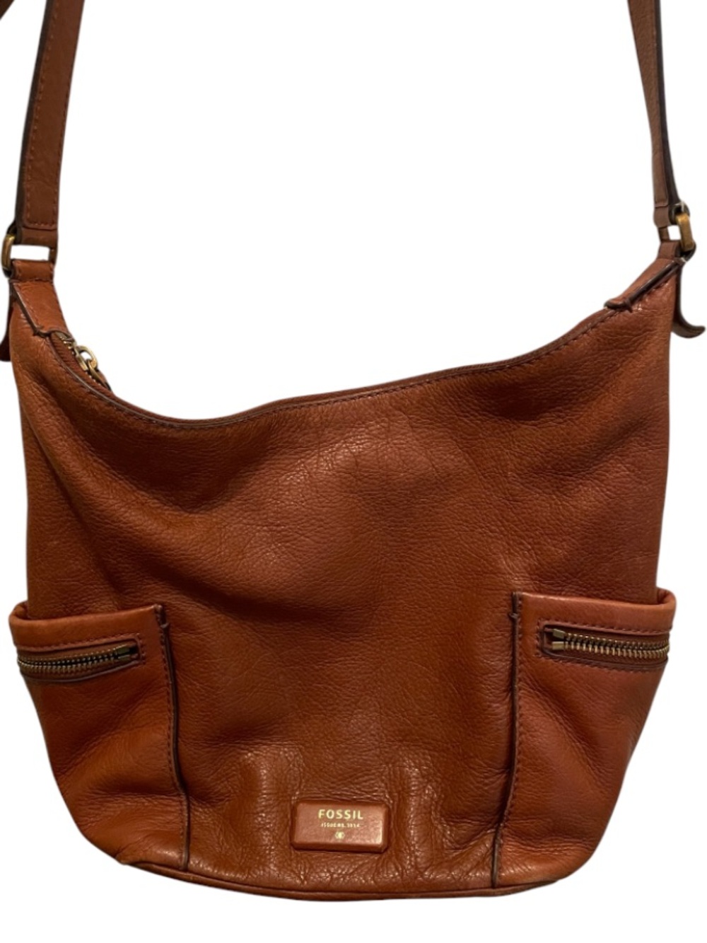 Fossil Emerson Tan Brown Pebbled Leather Crossbody Bag